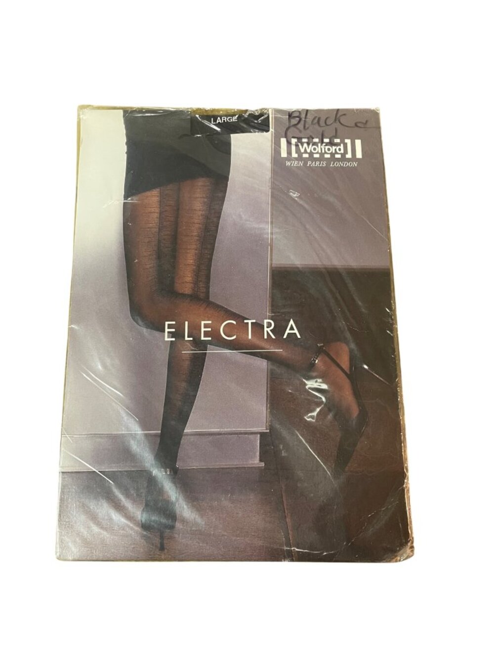 Wolford Electra Tights Black Gold Metallic Hosiery Sz LG 18388